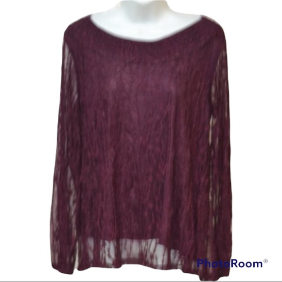 Style & Co Burgundy Lace Off shoulders w/ Long Sleeves - Picture 4 of 8